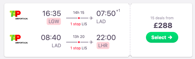 Flights from Lisbon to Luanda, Angola