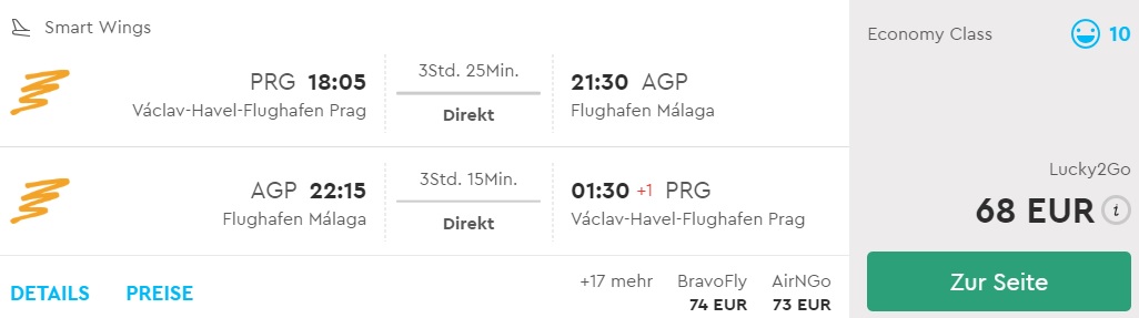 last minute flights prague malaga