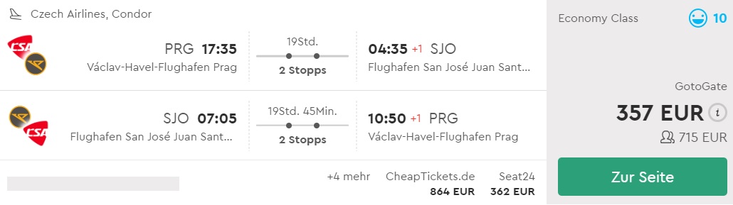 prague to costa rica