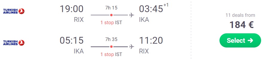 Fly from Riga to IRAN Tehran Turkish Airlines