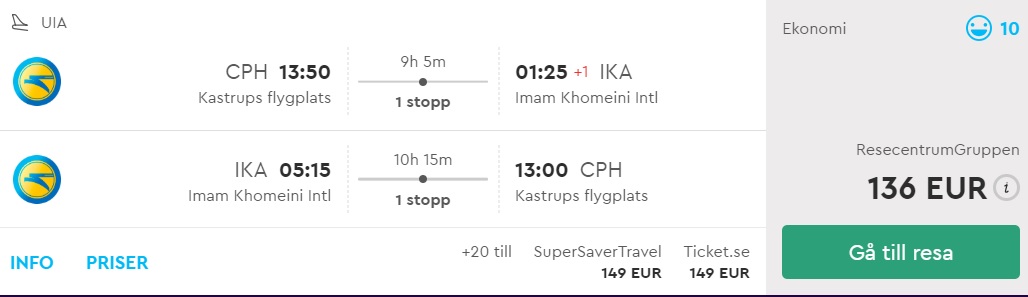 cheap flights from copenhagen to iran