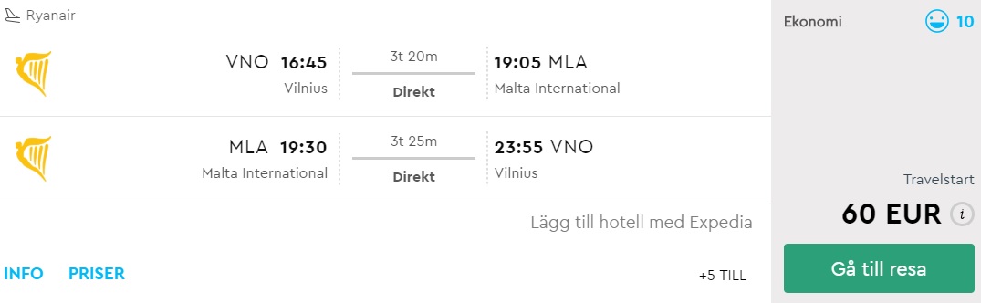 cheap flights from lithuania to malta