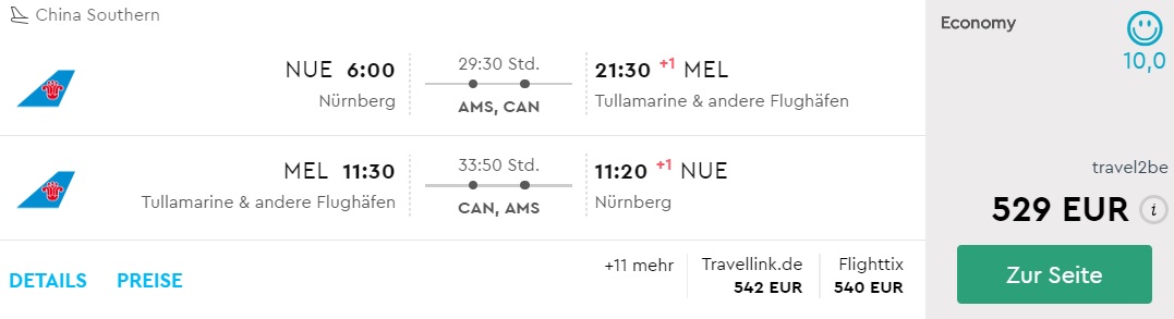 china southern flight nurnberg melbourne
