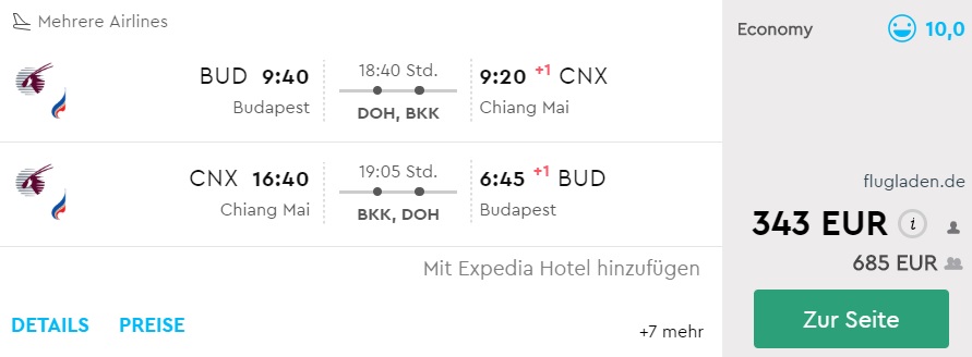 flights from budapest to chiang mai thailand