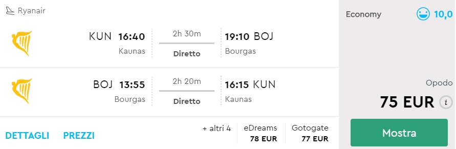 non stop flights kaunas burgas