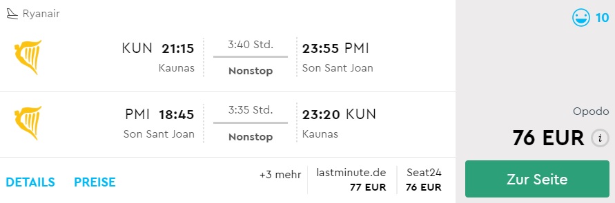 peak summer flight to palma mallorca from kaunas lithuania