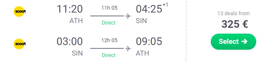 Cheap direct flights from Athens to SINGAPORE scoot