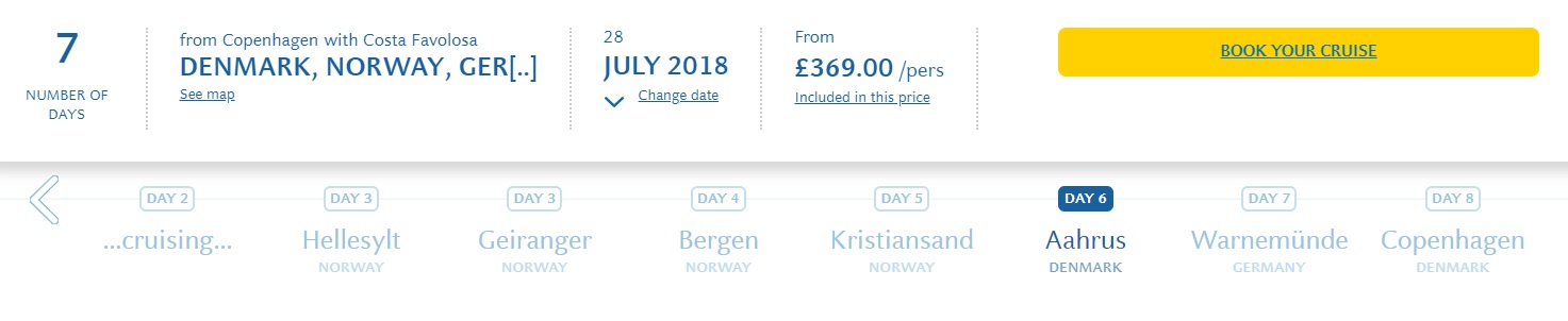 Costa Cruise to Norwegian Fjords from Denmark