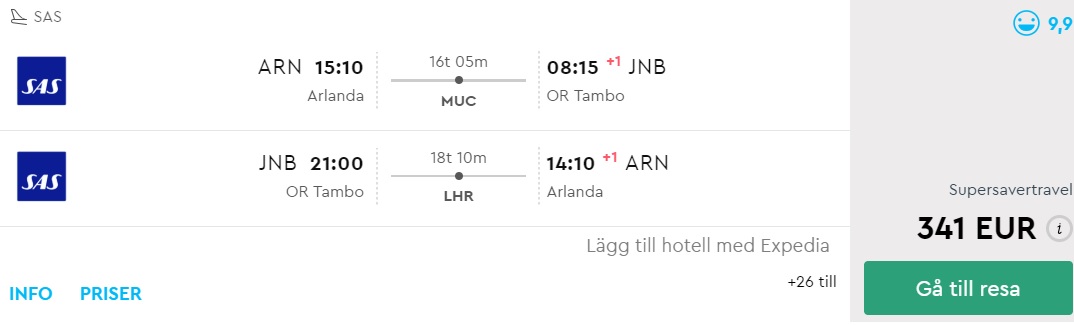 Flights from Stockholm to Johannesburg South Africa