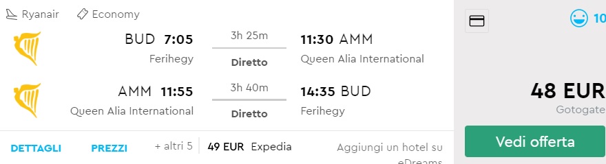 Non Stop flights from Budapest to JORDAN