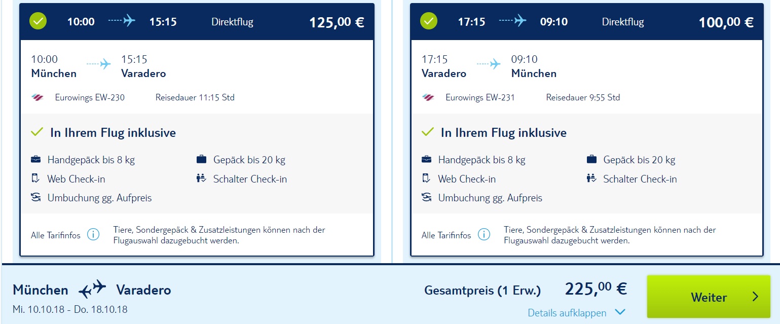 Non Stop flights from Munich to VARADERO CUBA