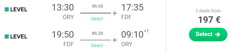 Non-Stop flights from Paris to MARTINIQUE