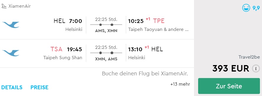 cheap flights from helsinki to taiwan