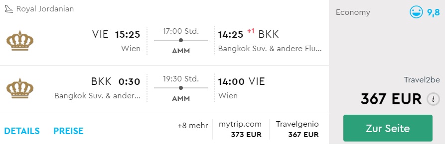 cheap flights vienna bangkok thailand royal jordanian