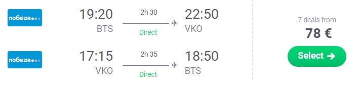 Cheap flights from Bratislava to MOSCOW
