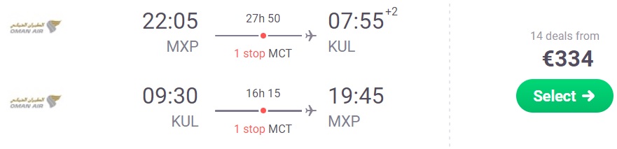 Cheap flights from Milan to KUALA LUMPUR, MALAYSIA