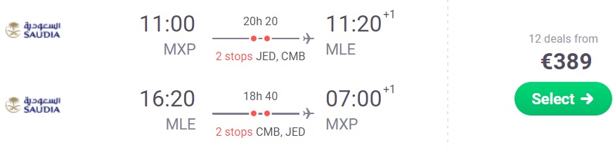 Cheap flights from Milan to MALDIVES
