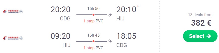 Cheap flights from Paris to JAPAN