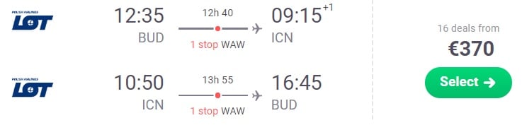 Cheap flights to SOUTH KOREA from Budapest hungary