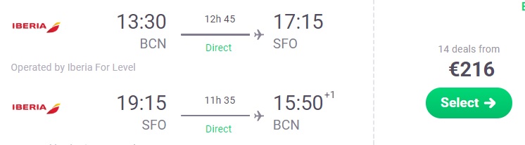 Direct flights from Barcelona to SAN FRANCISCO