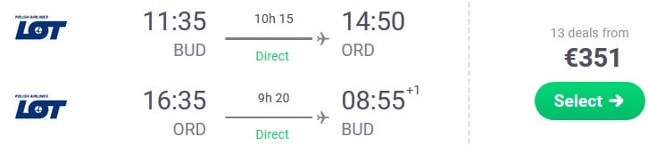 Direct flights from Budapest to Chicago