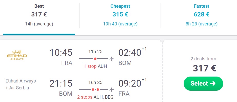 Etihad Airways Cheap flights to India Mumbai from Frankfurt