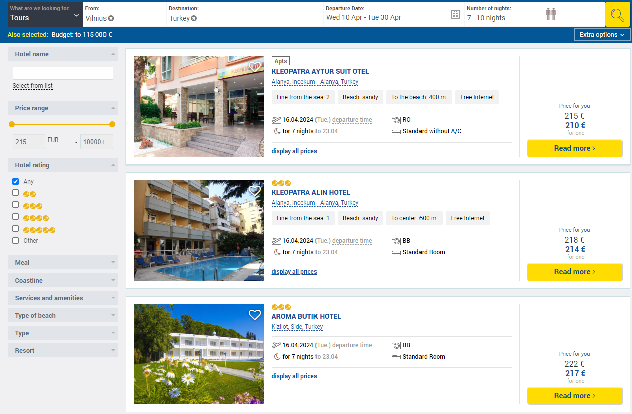 Holidays package vilnius to turkey