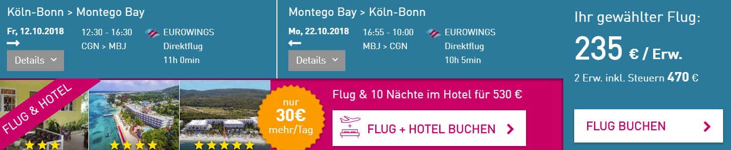 LAST MINUTE Direct flights from Cologne to JAMAICA
