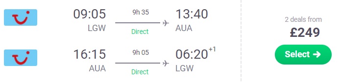 Non-Stop flights from London to ARUBA