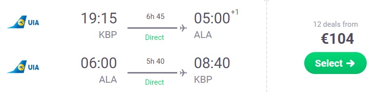 Non stop flights to KAZAKHSTAN from Kyiv Ukraine