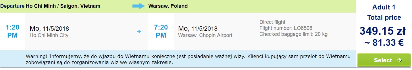 One way flights from Vietnam to WARSAW