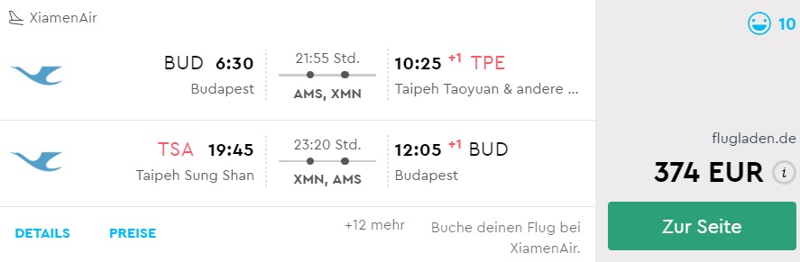 cheap flights budapest taiwan