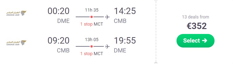 cheap flights from moscow to colombo