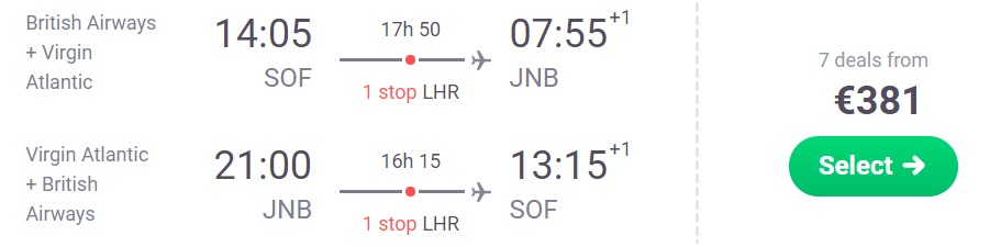 cheap flights from sofia to south africa