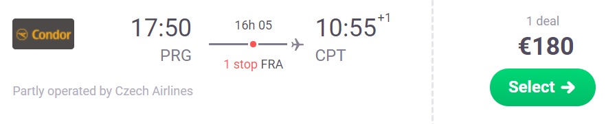 flights from prague to cape town south africa