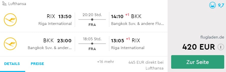 lufthansa flights to bangkok thailand from riga latvia