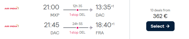 milan dhaka frankfurt