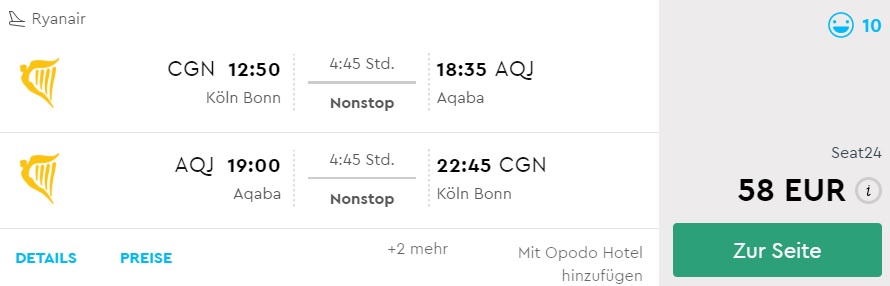 non stop flights cologne jordan