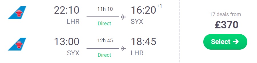 non stop flights london hainan island