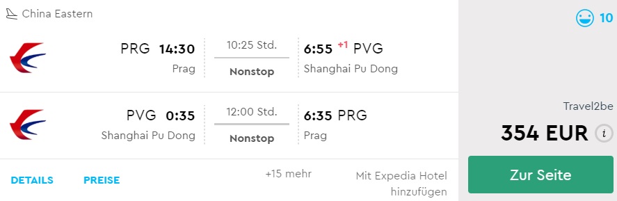 non stop flights to shanghai from prague czechia