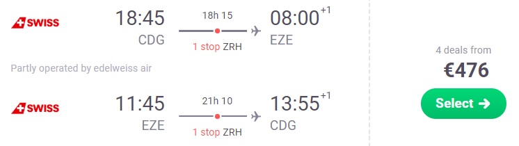 Cheap flights from Paris to ARGENTINA