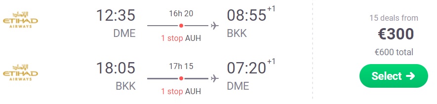 Etihad Airways Cheap flights to THAILAND from Moscow, Russia