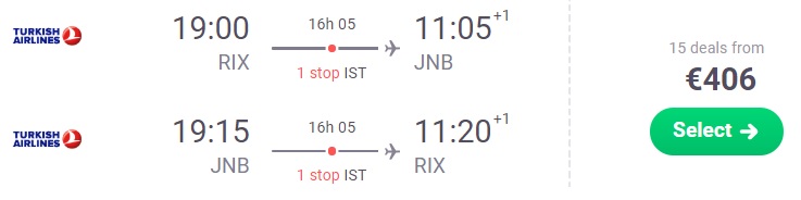 Flights to SOUTH AFRICA from Riga latvia