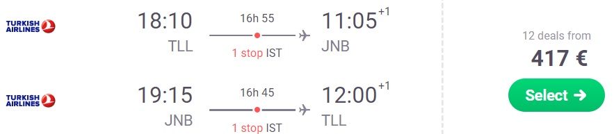 Flights to SOUTH AFRICA from Tallinn
