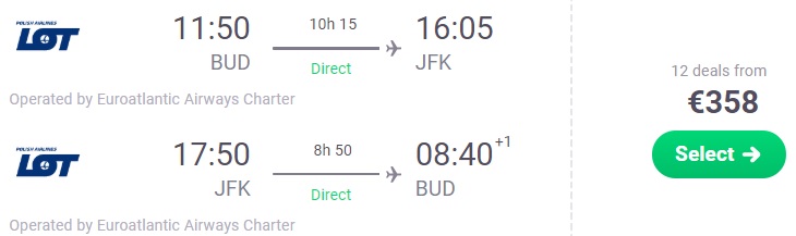 Non Stop flights from Budapest to New York