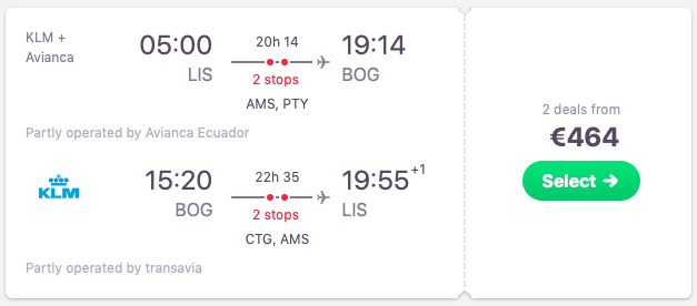 Flights from Lisbon, Portugal to Bogota, Colombia
