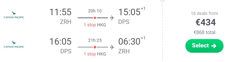 cheap Flights to BALI from Zurich Cathay Pacific