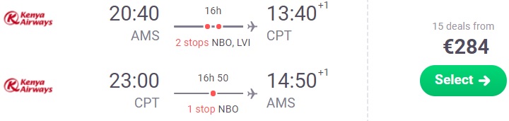 cheap flights from amsterdam to cape town