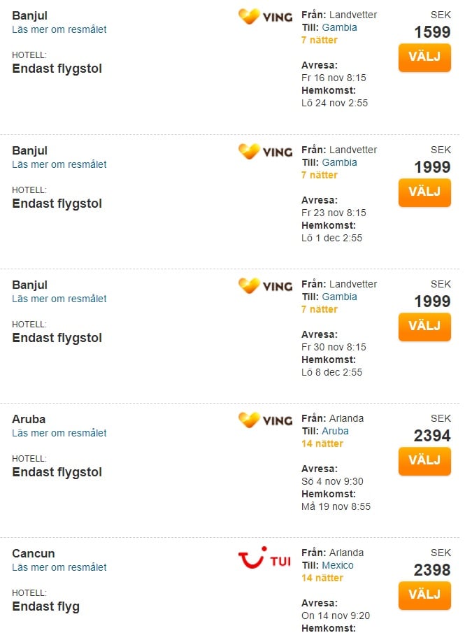 Cheap flights from Sweden to ARUBA