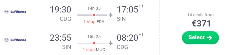 Flights from Paris to SINGAPORE